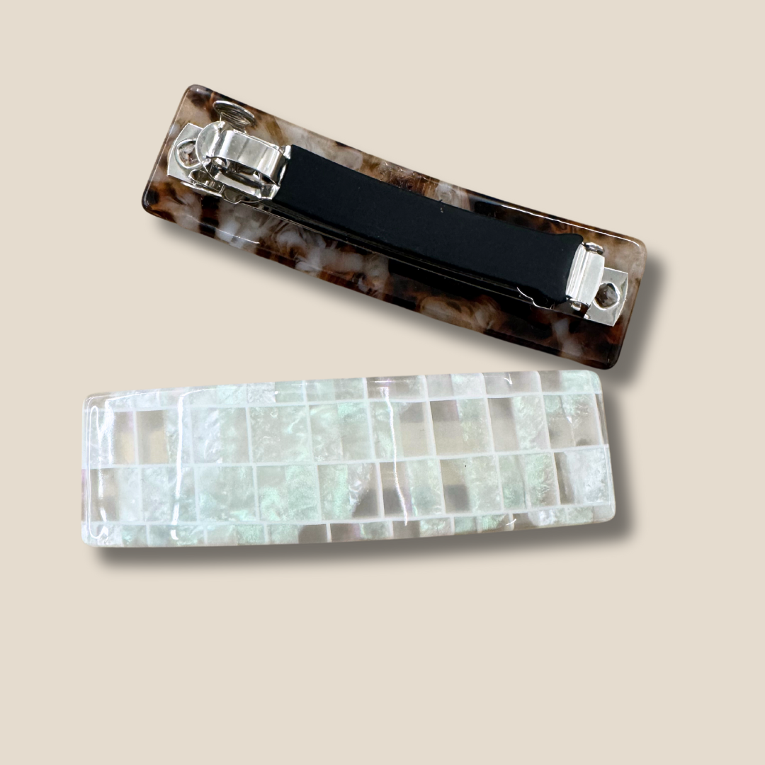 Iridescent Pearl Tile French Barrette