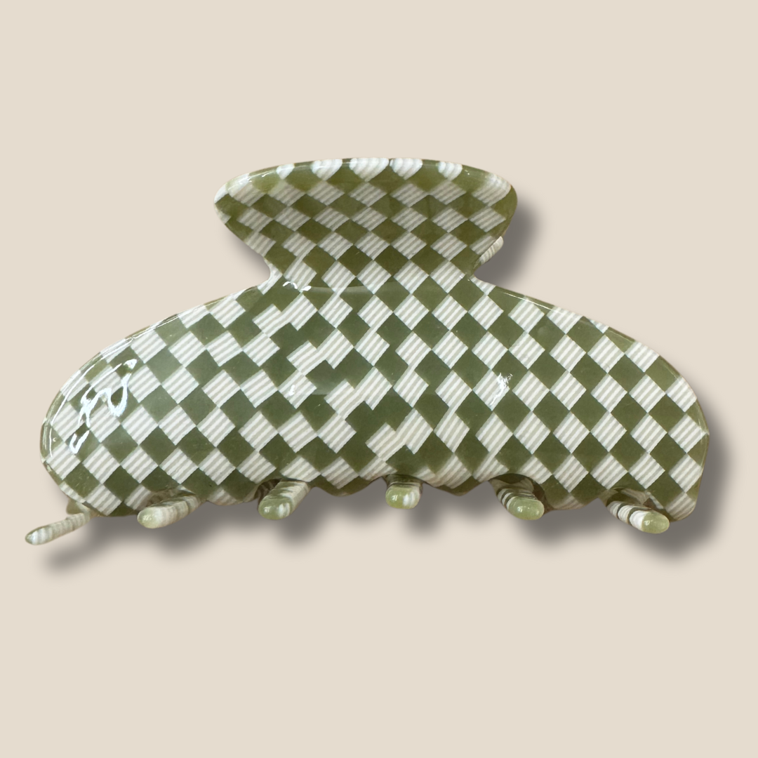 Olive Checker Everyday Hair Claw