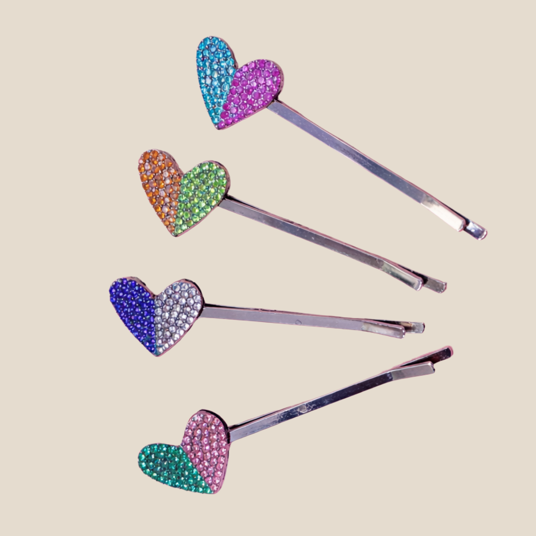 Contrast Heart Hair Pin Set in Electric