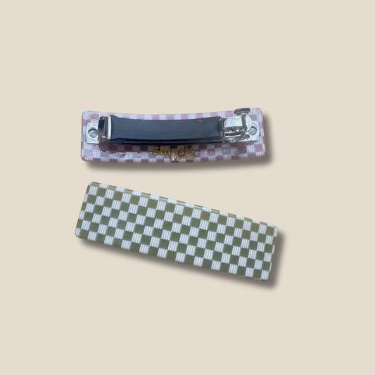 Olive Checker French Barrette