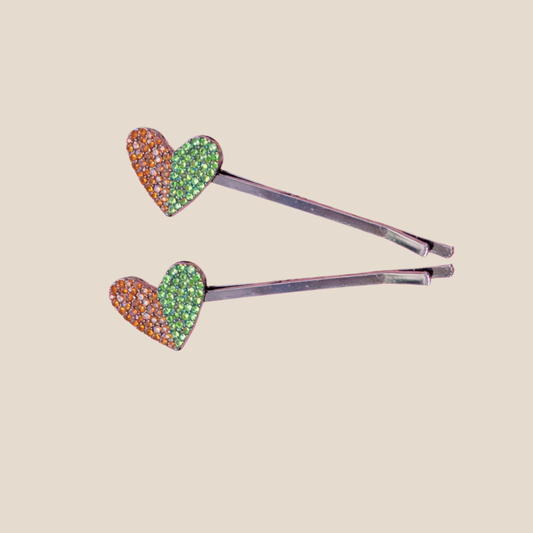 Contrast Heart Hair Pin Set in Citrus Crush