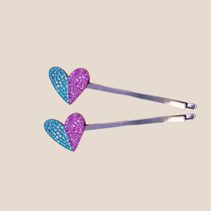 Contrast Heart Hair Pin Set in Electric