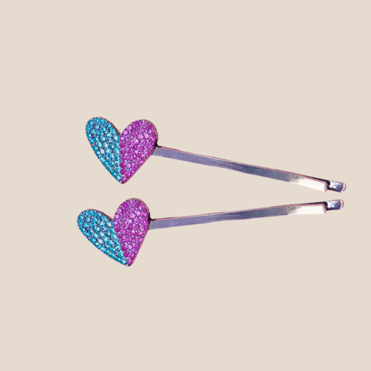 Contrast Heart Hair Pin Set in Electric