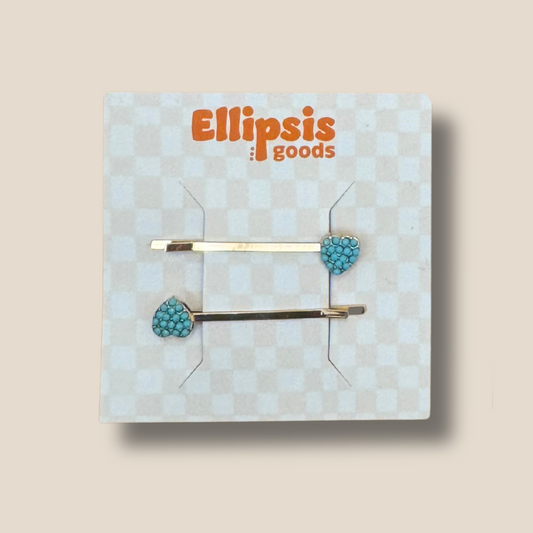 Turquoise Heart Hair Pins Set